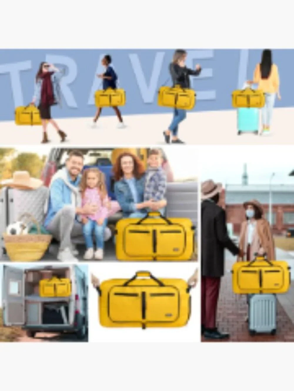 Foldable 65L Travel Duffel Bag with Shoe Compartment, Water Repellent, Tear